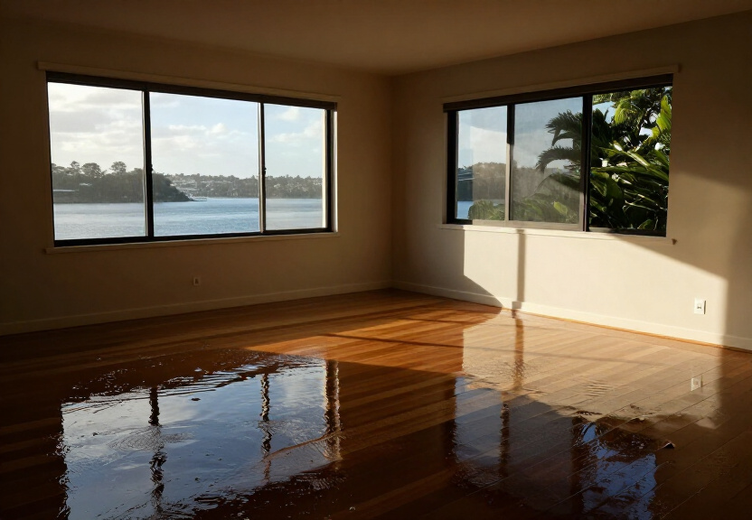 Flooded living room in a Carlingford home before restoration
