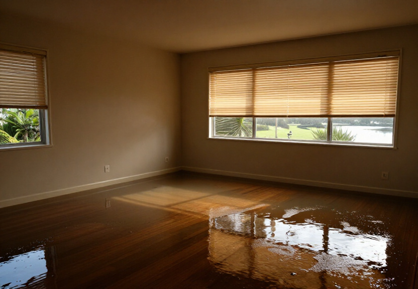 Flooded office space in Carlingford before water extraction